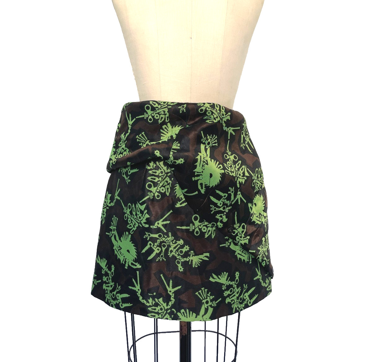 NWOT Kenzo Jacquard Structured Lime Camo Print Mini Skirt Size S | M Sportif Y2K