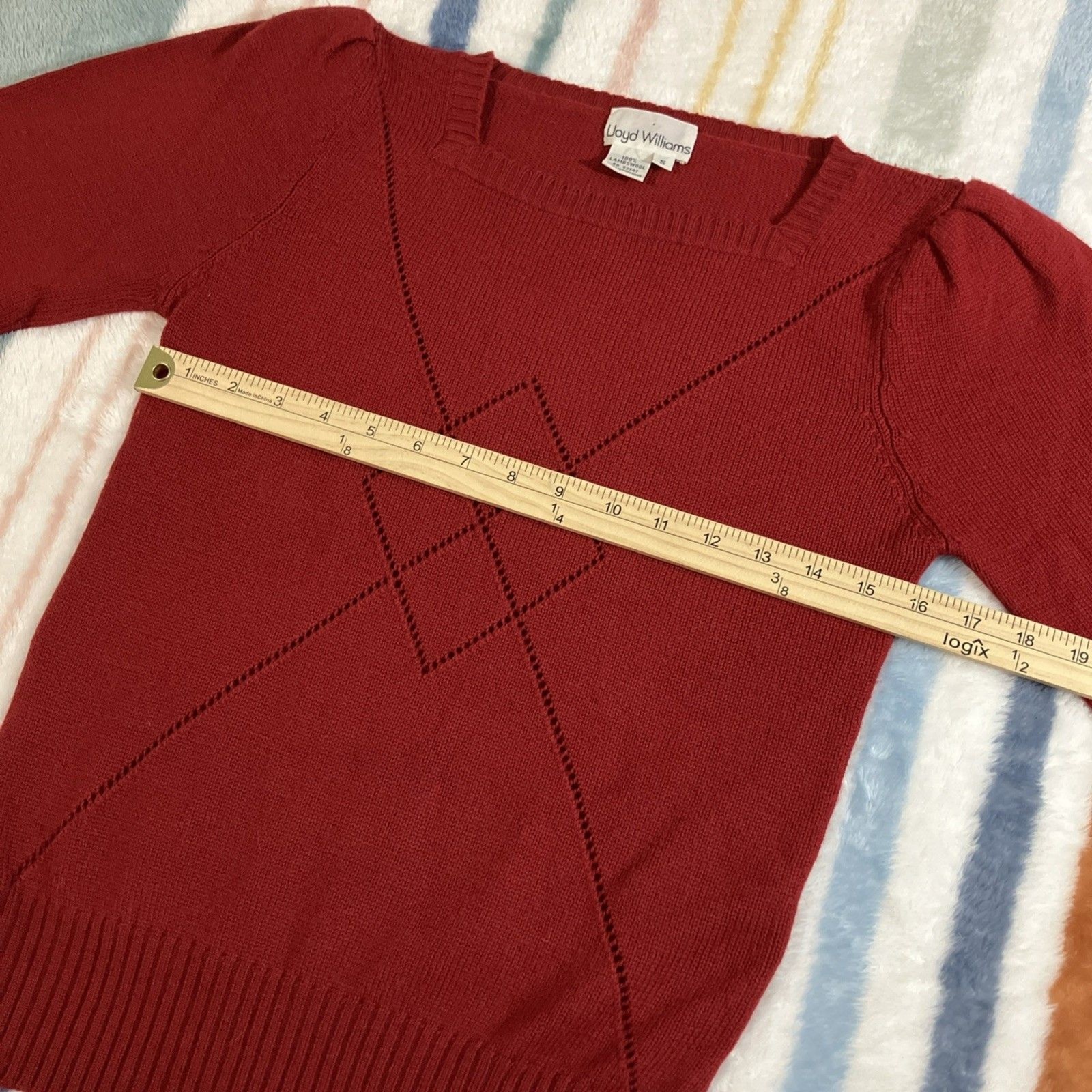 Vtg Lloyd Williams Sweater Womens Small Lambs Wool Argyle Puff Shoulder Vtg 715