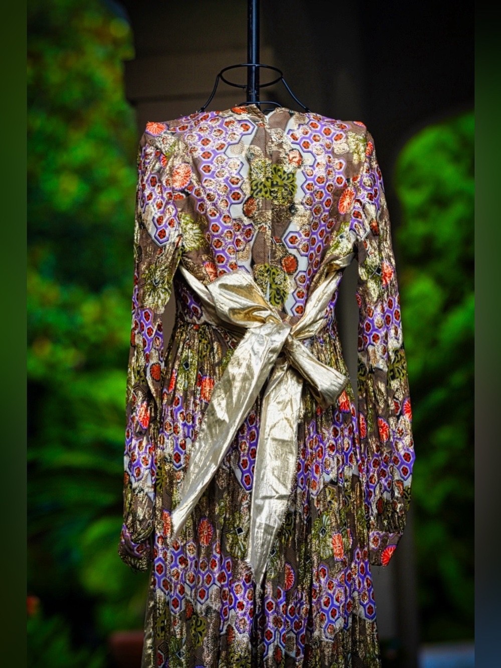 Vintage Jerry Marsch for Mardi Gras Vintage Metallic Print Maxi Dress