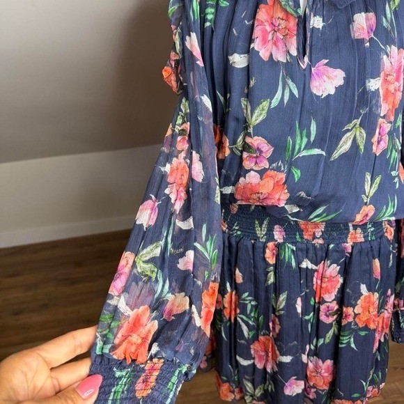 Johnny Was 100% Silk Floral Boho Mini Dress Cottagecore Romantic Festival