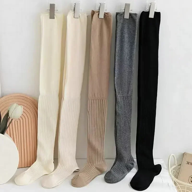 New Solid Color Thigh High Stockings Women Trendy Casual Over The Knee Female Lo