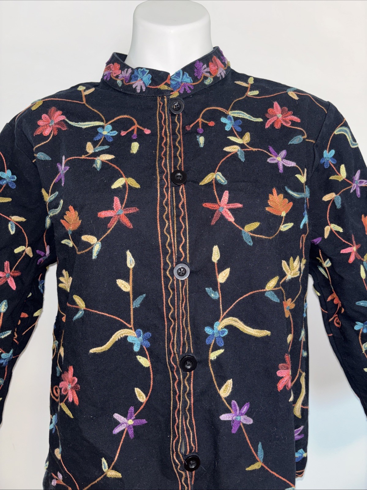 Vintage BFA Classics Embroidered Boho Jacket Floral India Cotton