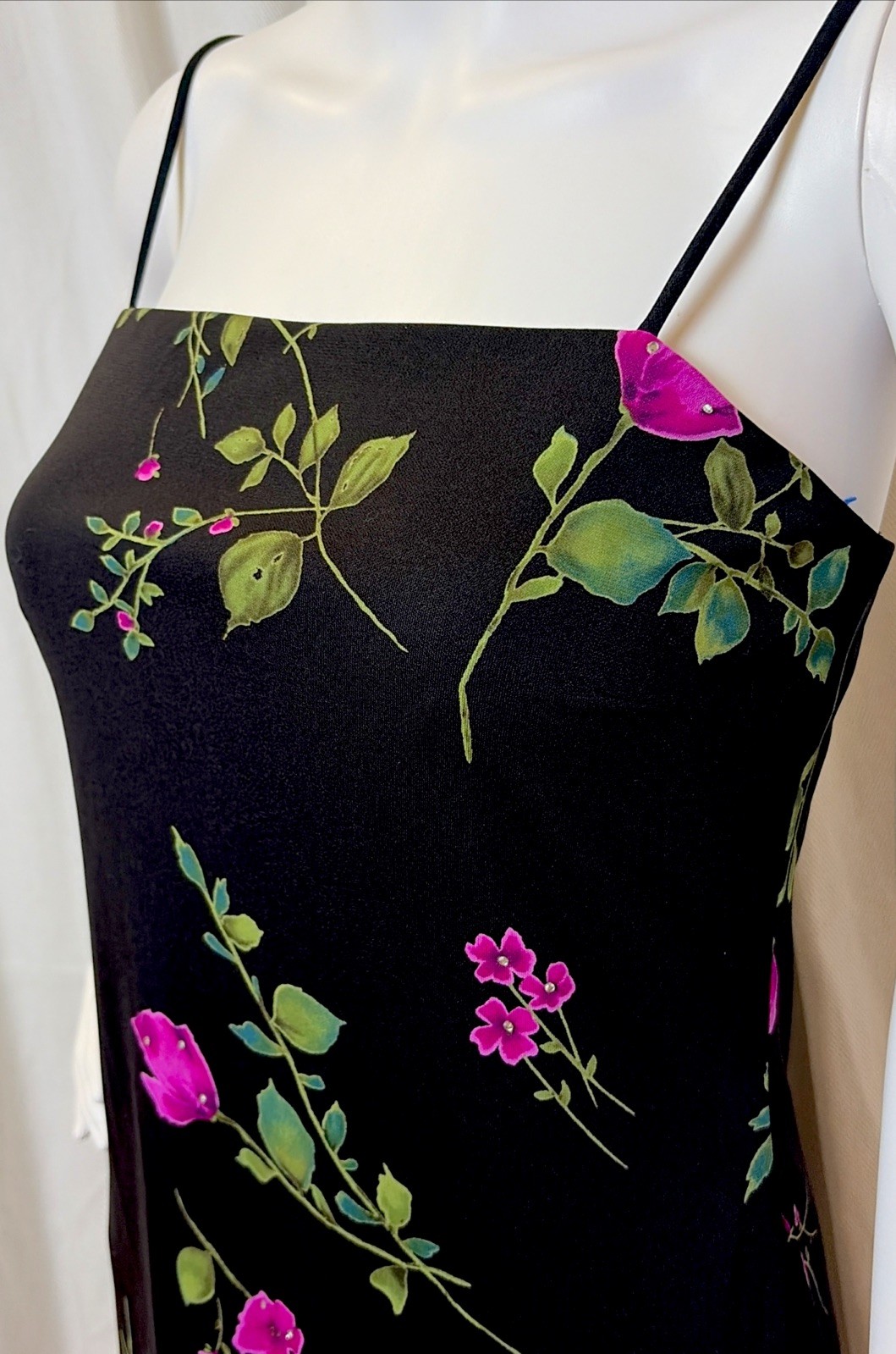 Vtg 90s Adrianna Rachel Kaye Vamp Goth Punk Dark Floral Jewel Slip Dress SZ 4P