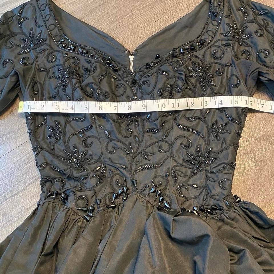 1950s Old Hollywood Black Beaded Embroidered Full Skirt Dress (Bramson)