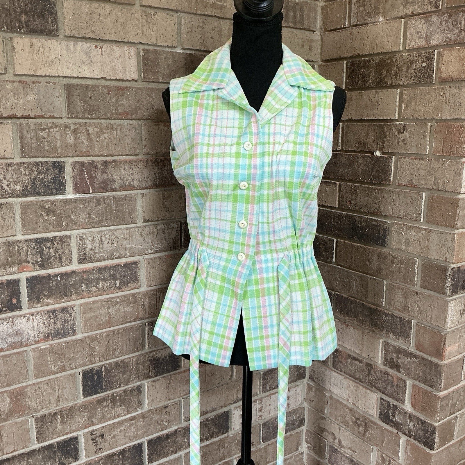 70s VINTAGE James Kenrob Dalton Lime Plaid 3-Pc Top Vest Pants Set Size S #28D8