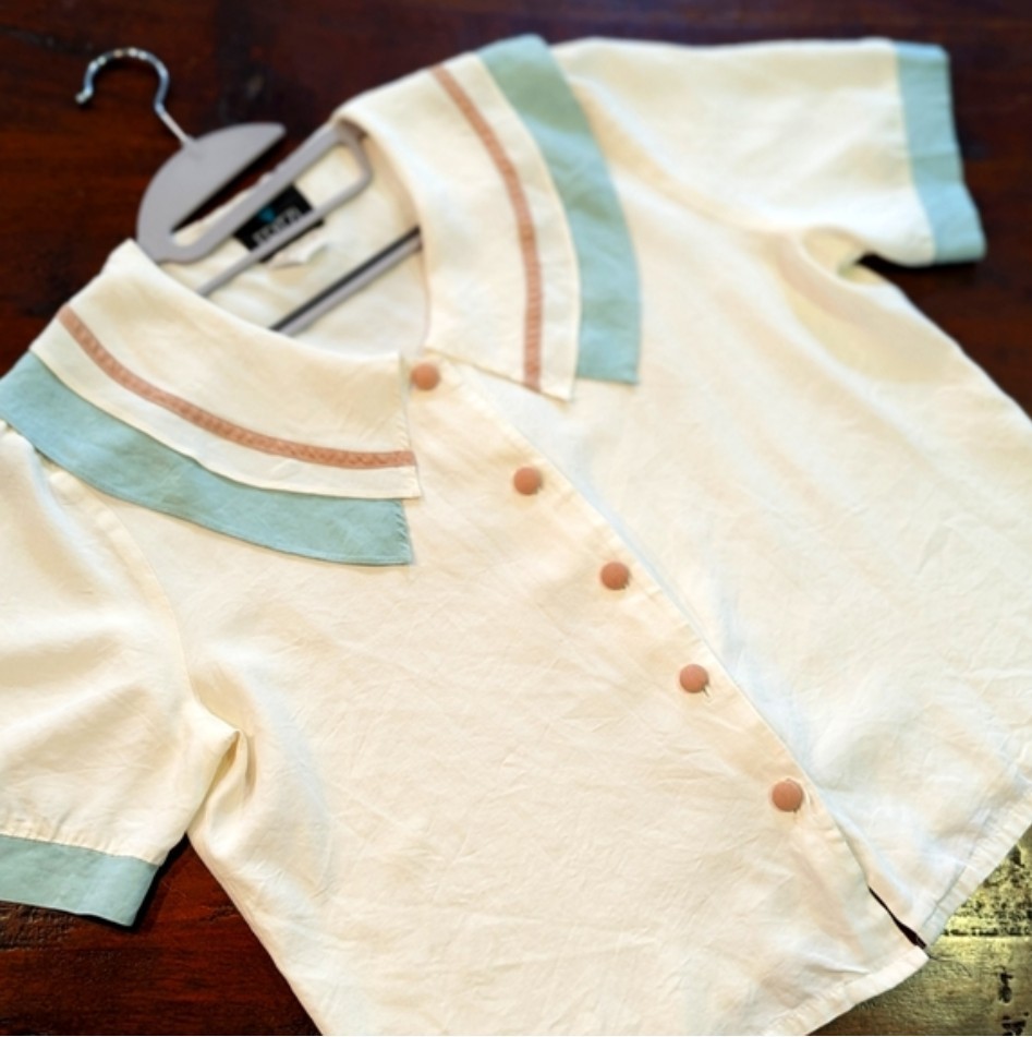 Fritzi Sport Petites 80s Sailor Collar Button Shirt Large