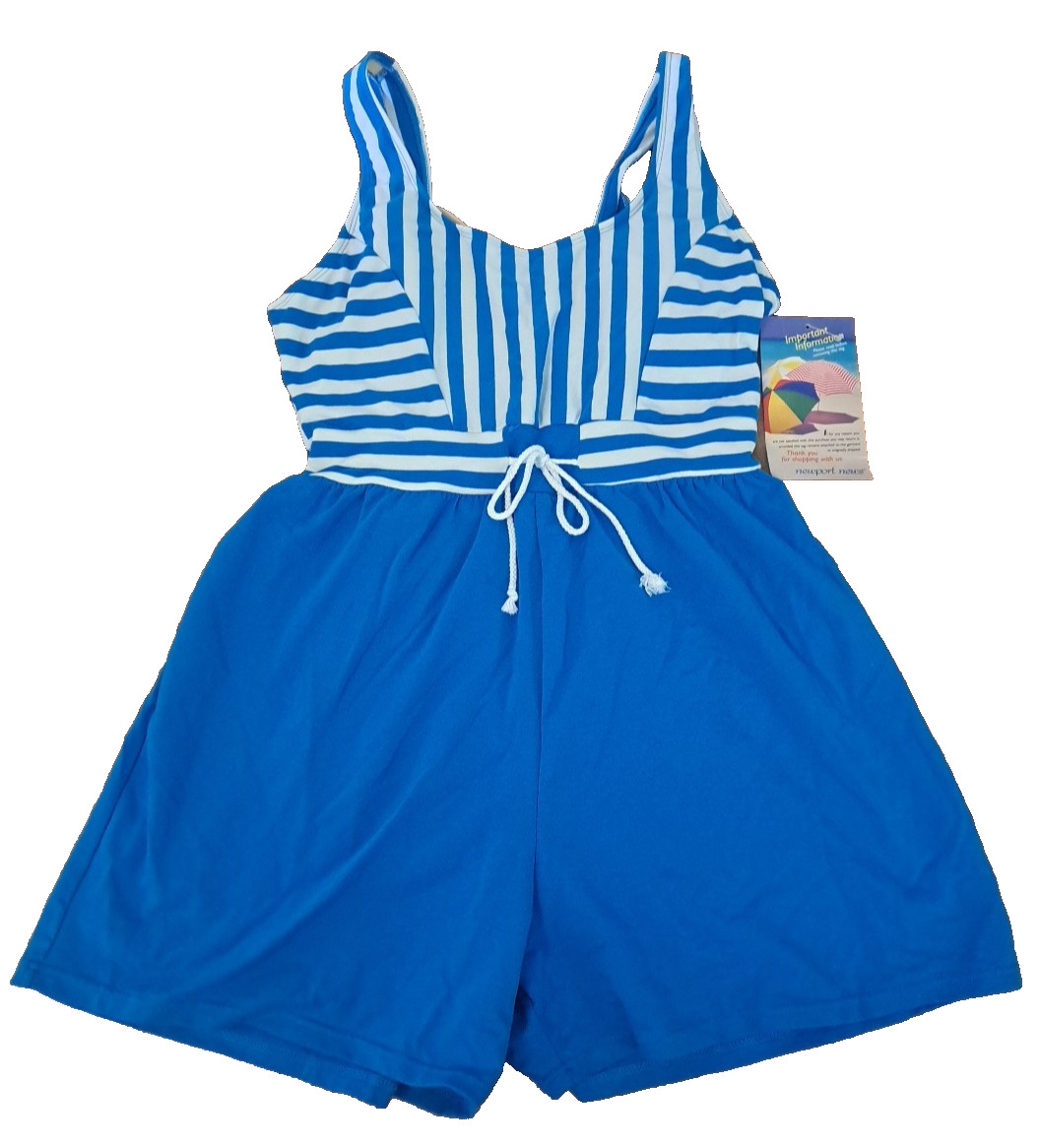 NEW Vintage Newport News Swimsuit Romper One Piece Lined Blue Striped NWT 18W