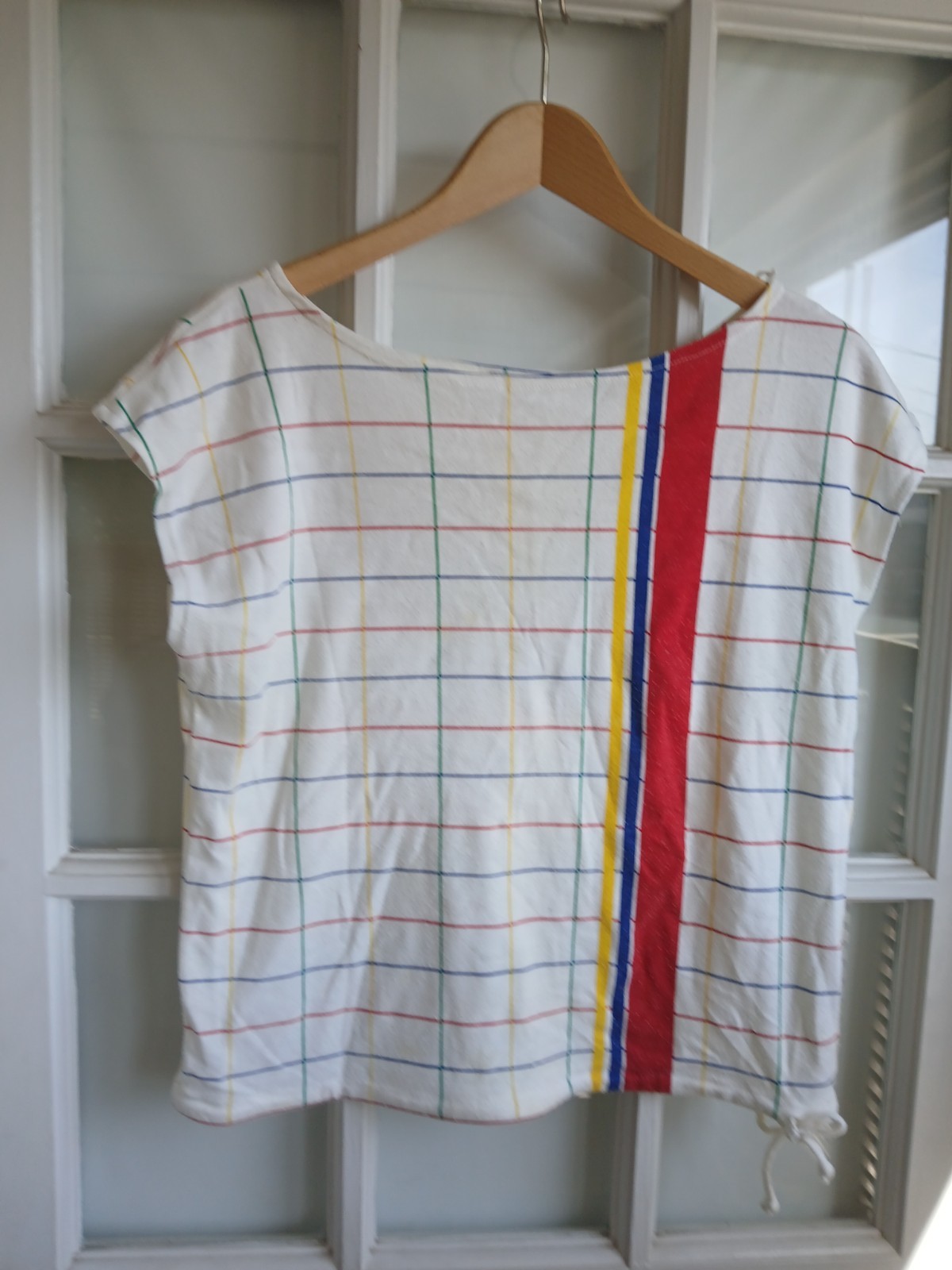 vtg 80&rsquo;s side tie crop top geometric primary colors art to wear