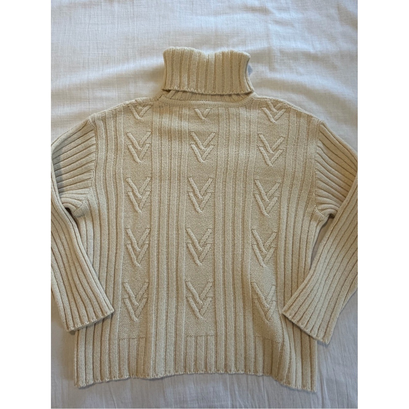 Rodier Paris Vintage Cableknit Turtleneck Wool Blend Sweater in Cream Size M