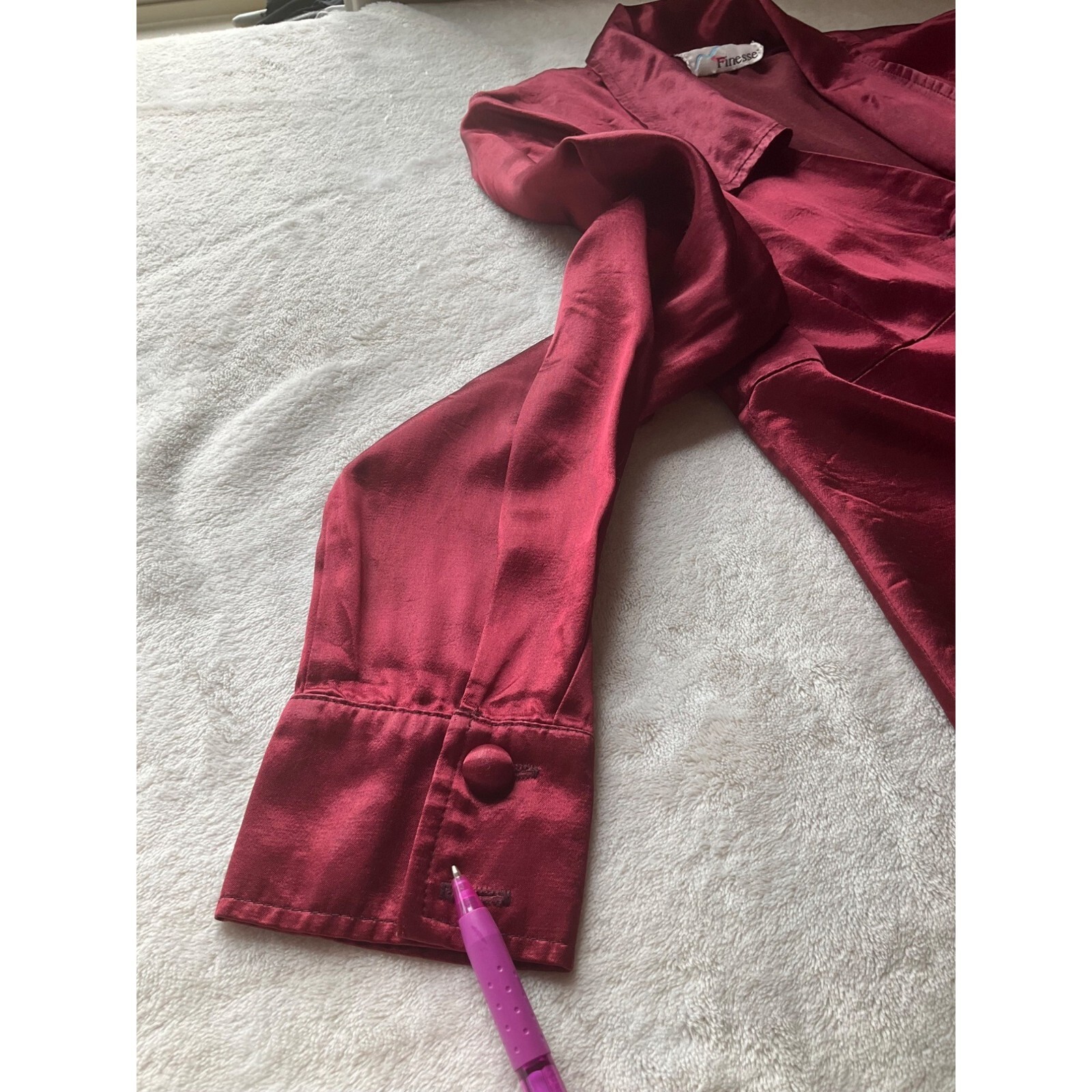 Vintage Finesse Small/Med Button Down Baby doll shirt Burgundy Collar Y2K Satin