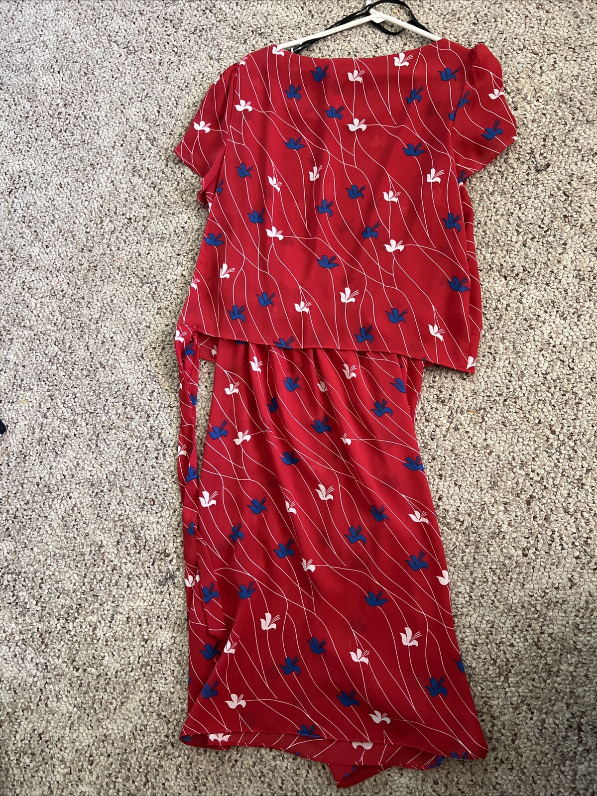 Vintage 1980s Red White & Blue 100% Polyester Dress Maree&rsquo; Made Jamaica Size 18
