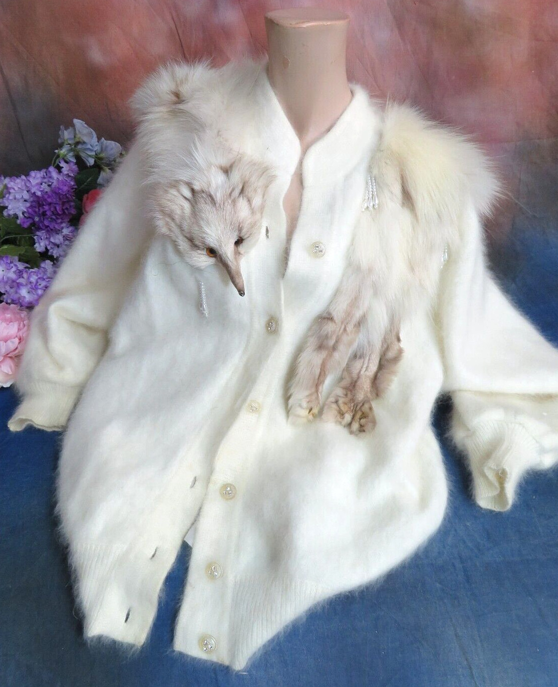 Sweater Jacket Angora and Fox Fur cocoon Batwing Art Deco Flapper style My Lady