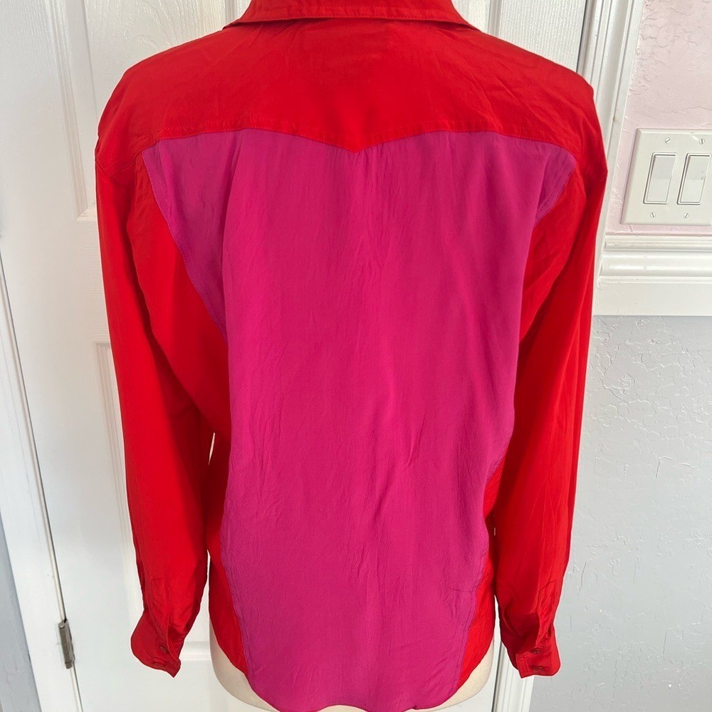 ESCADA 1980s Vintage 100% Color Block Shirt Button Up Long Sleeve Size 36