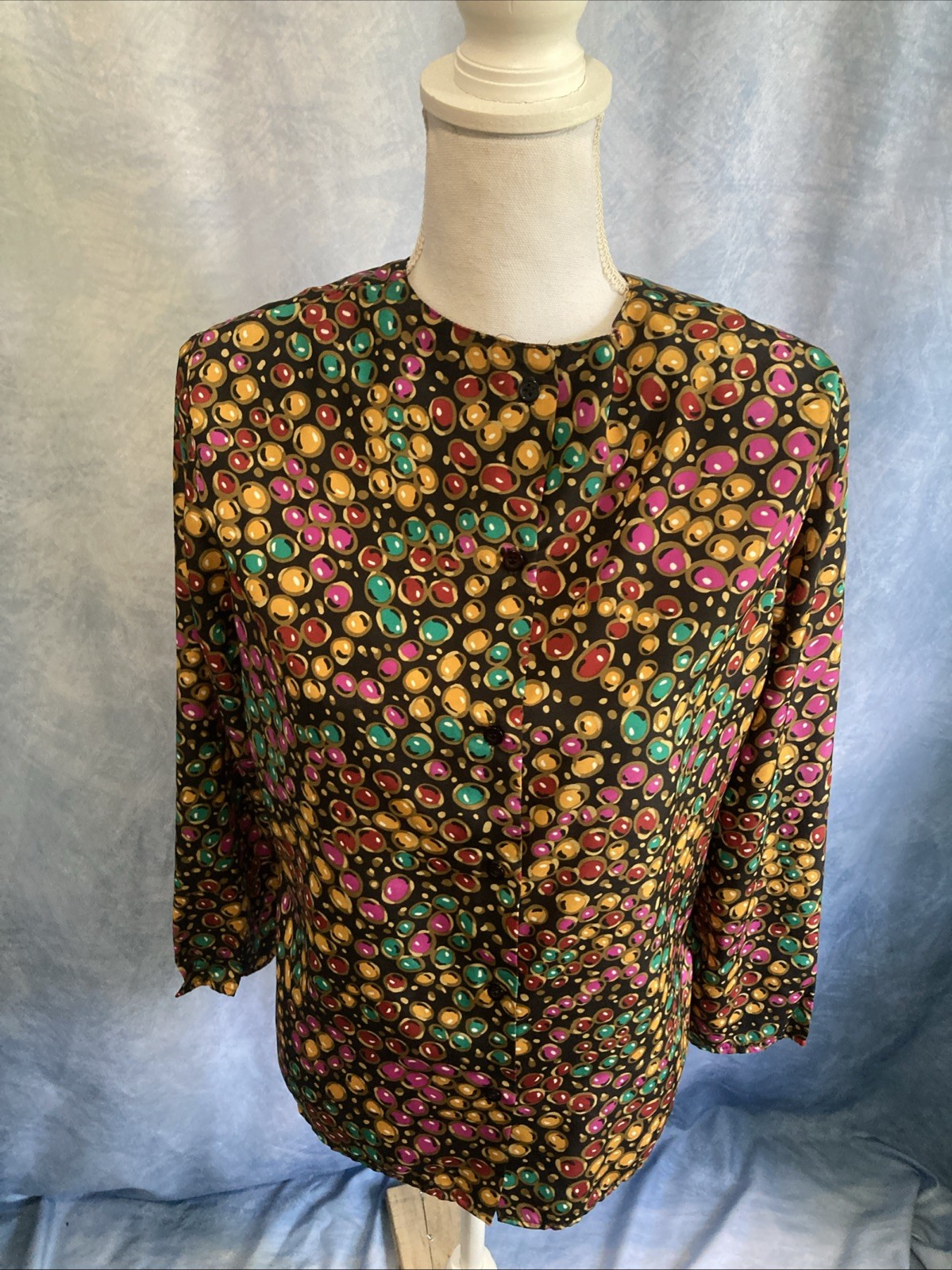 Vtg 80s Andre Sauvage Blouse Asymmetrical Button Geometric Pebble Art To Wear 8