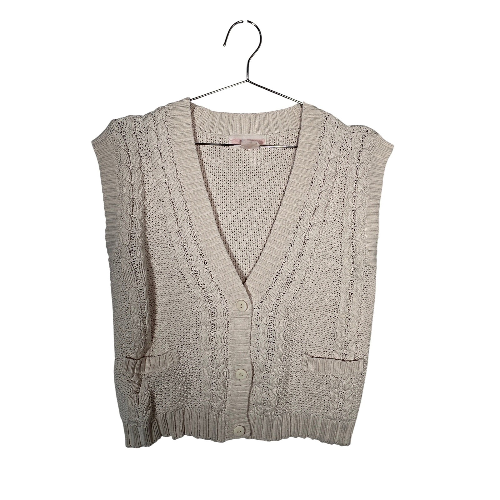 Vintage Cream Cable Knit Sweater Vest Jane Alexander Cotton Grandmacore Petite S