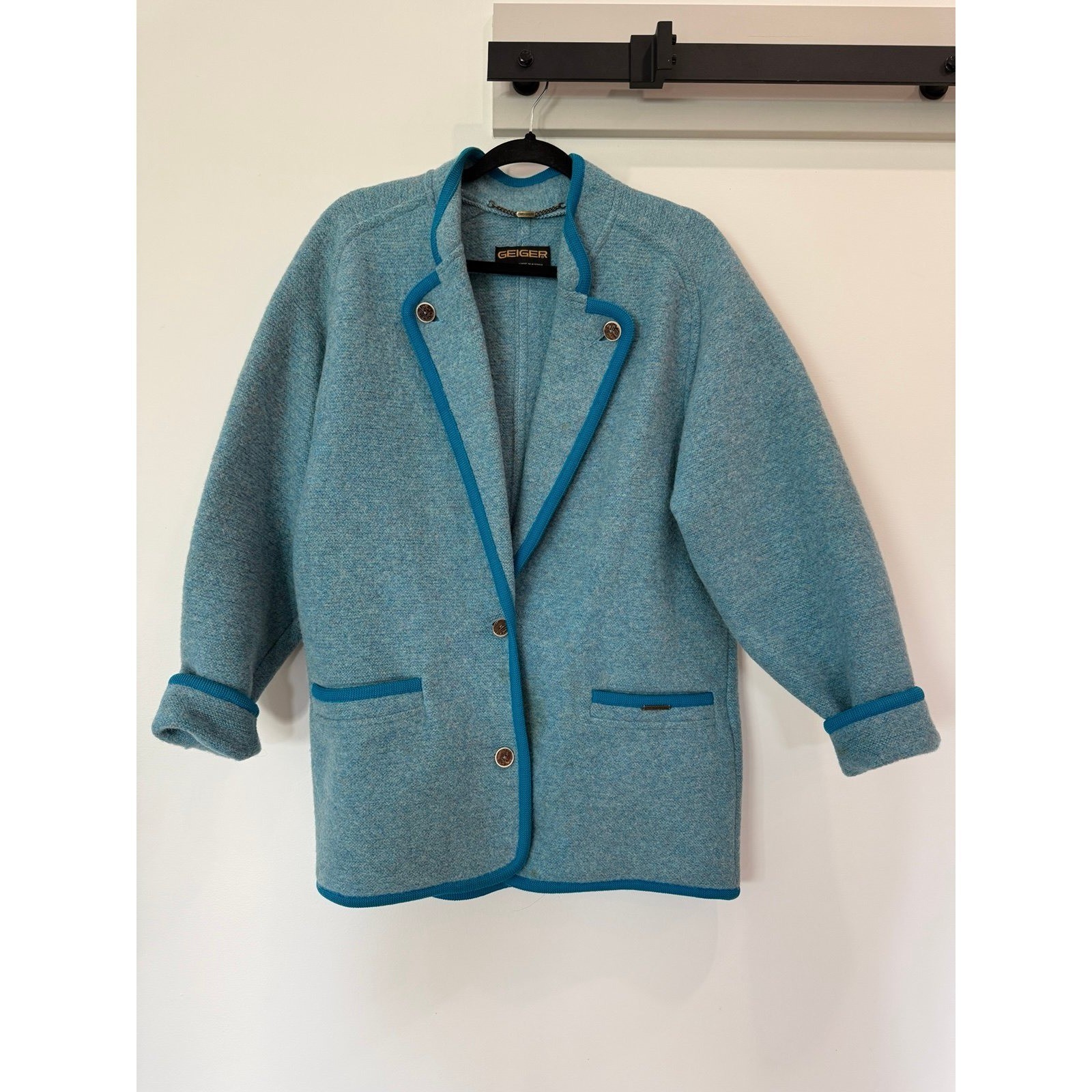 Geiger Collections Blue Blazer Jacket Coat Women&rsquo;s 36 Austria 100% Wool Vintage