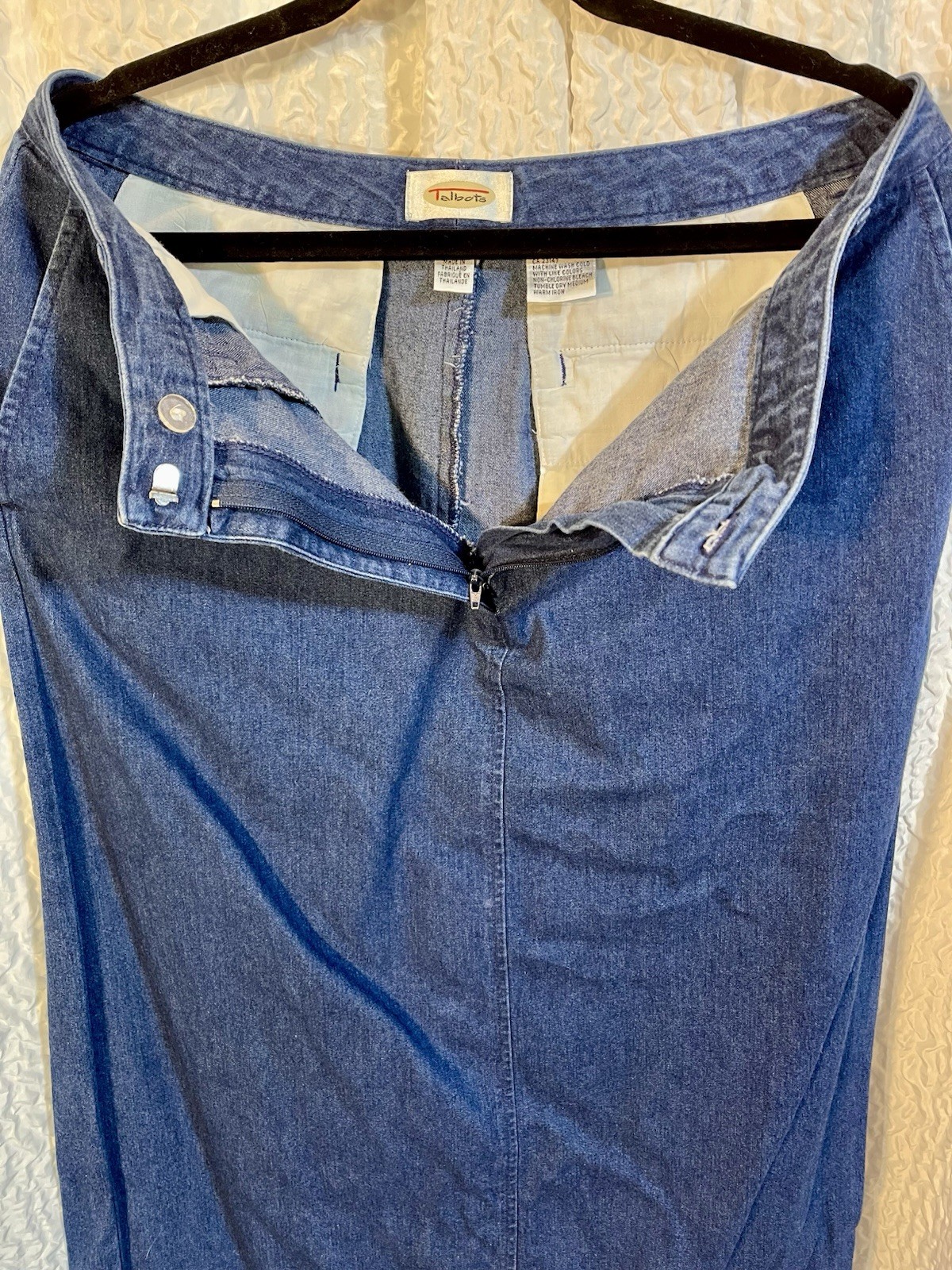 Vintage Talbots Deep Blue💙100% Cotton Denim Maxi Skirt Size 14 Long Slit EUC