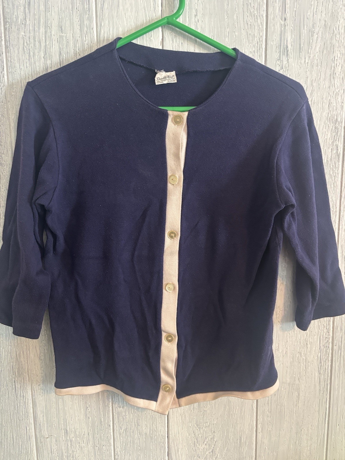 Vintage Sweater Cardigan 1960s Double Knit Combed Cotton