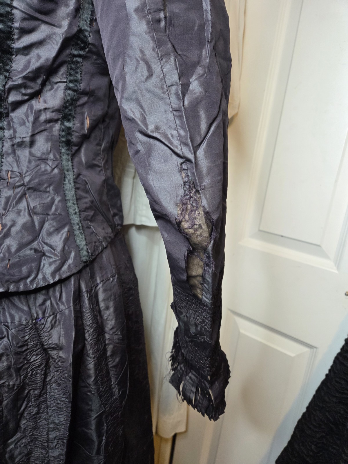 Midnight Blue Victorian Silk/Taffeta w/ Pink Stitch Ruffle Walking Suit SALVAGE