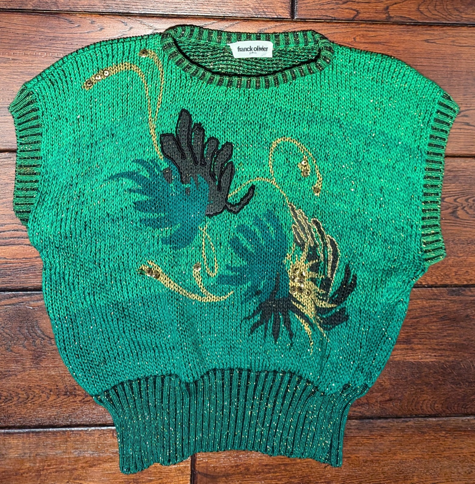 VTG Franck Olivier Paris Women&rsquo;s Cap Sleeve Metallic Sequin Sweater Size Medium