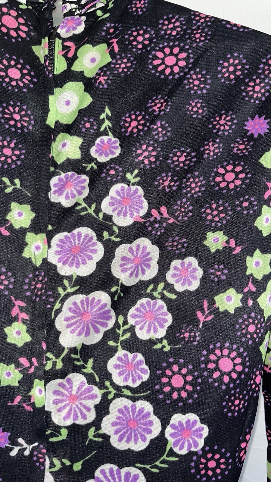 Vintage 1970s ILGWU Union Psychedelic Floral Prairie Maxi Mock Neck Dress 9/10