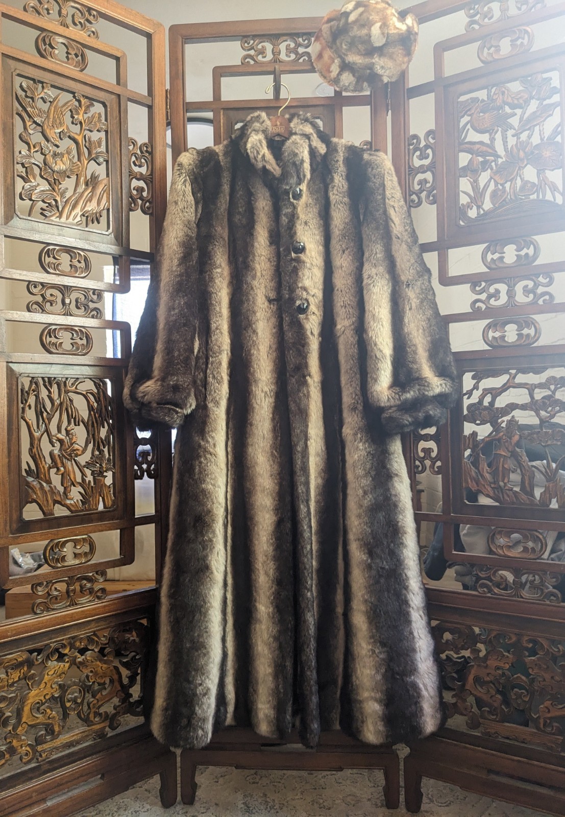 Pamela McCoy Vintage Faux Fur Full Length Coat Size Small Great Condition