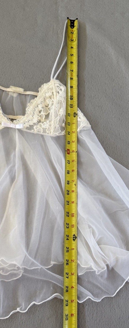 Mayela Vintage Sheer Nylon Babydoll Robe Set Ivory Lace Ruffle Boudoir Lingerie