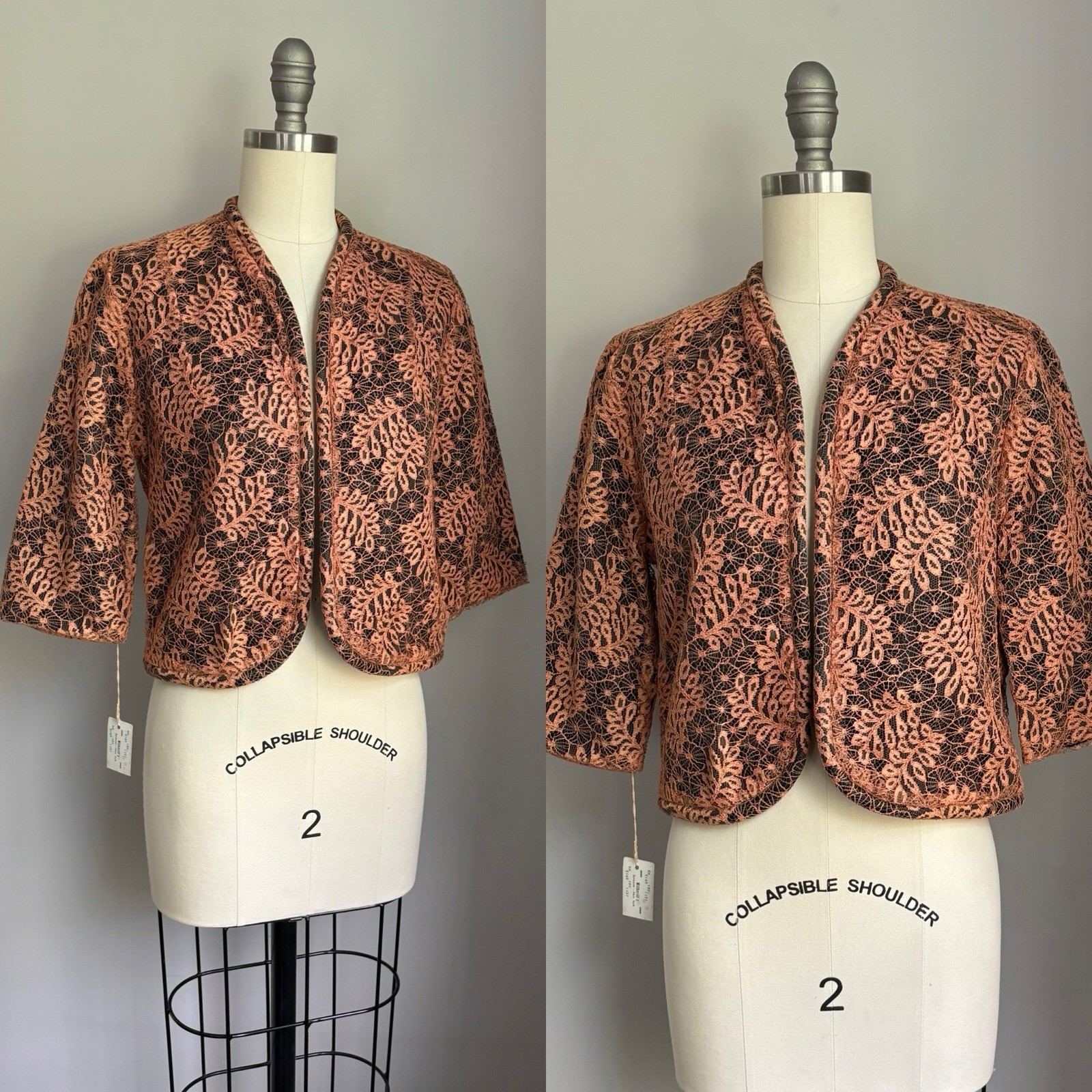 Vintage 50s Deadstock Copper color Spiderweb Lace Jet Black Cropped Jacket XS/S