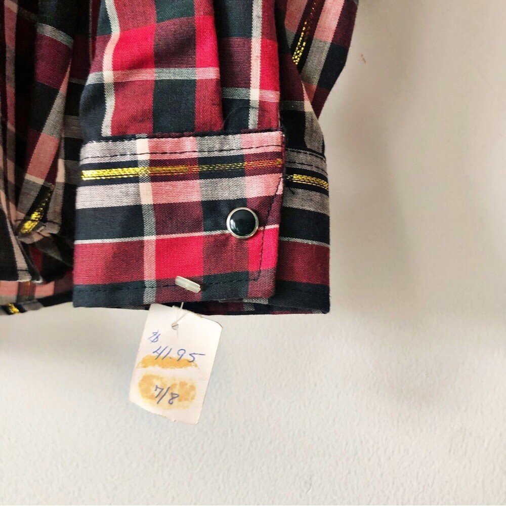 80s Kenny Rogers Western Plaid Button Down Piped Yoke Rodeo Chic Pearl Snap Sz M