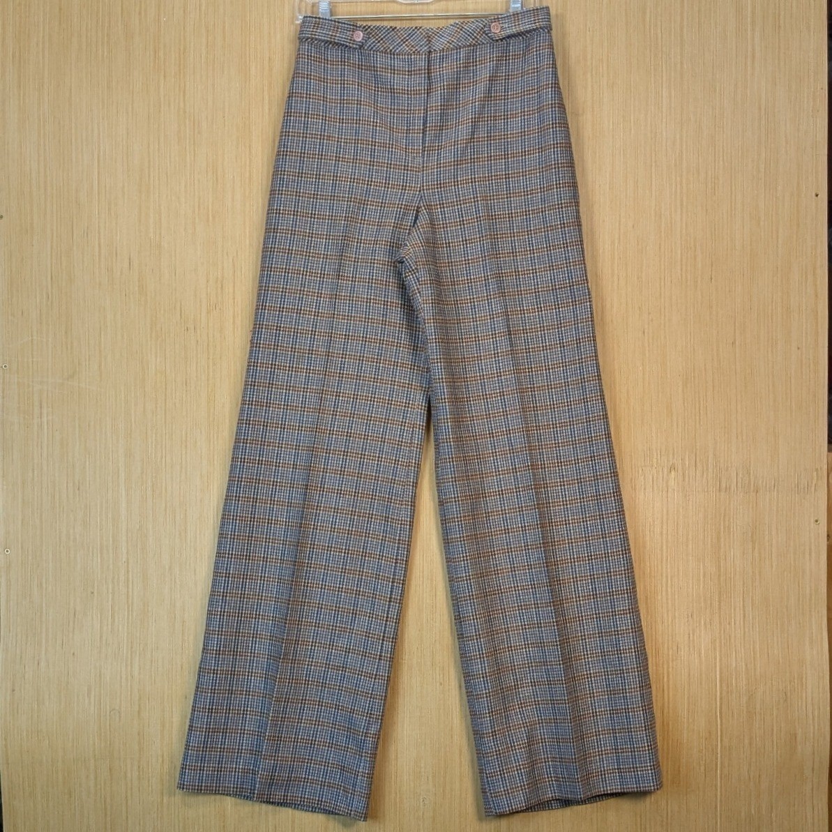 Vintage 70&rsquo;s Women&rsquo;s Plaid Wide Leg Trousers Brown Wool Blend High Rise Size 12