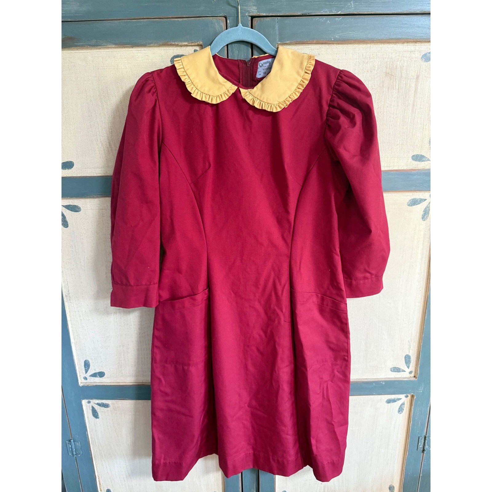 Vintage Angelica Red Dress Yellow Ruffled Peter Pan Collar Uniform Size 38