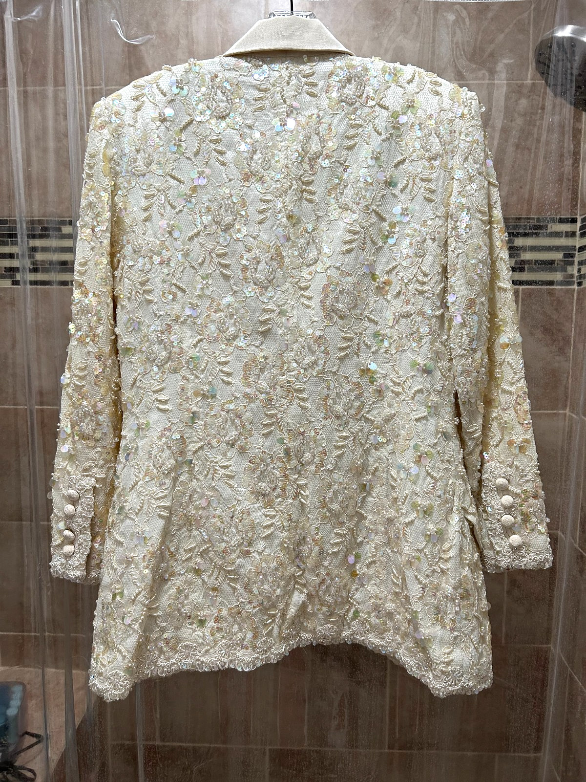 1980S BILL BLASS 3 PIECE IVORY OUTFIT DRESS SIZE 10- SOLID BEADED JACKET!