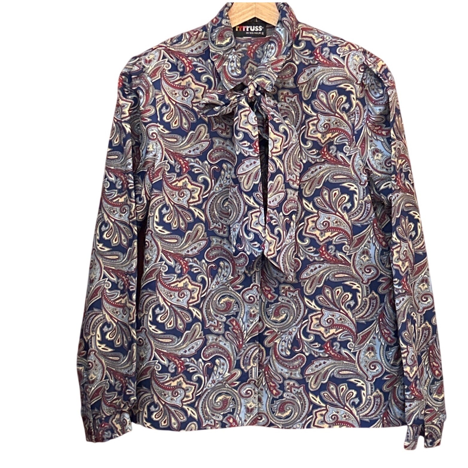 Vintage Russ Togs Paisley Blouse Bow Tie Neck Boho Dark Academia Retro 70s