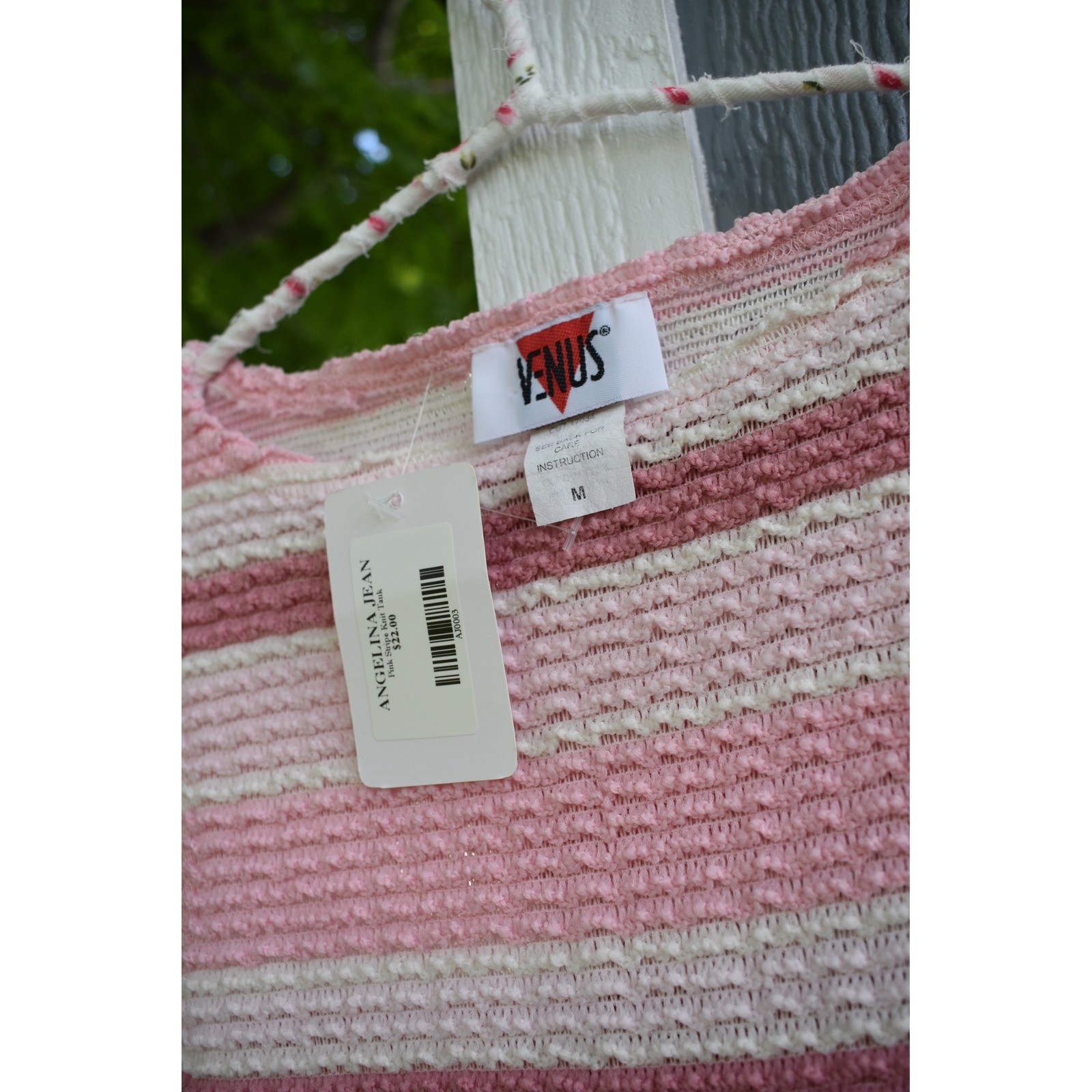 Vintage Venus Pink Striped Knit Tank Top Made in USA Sleeveless Medium