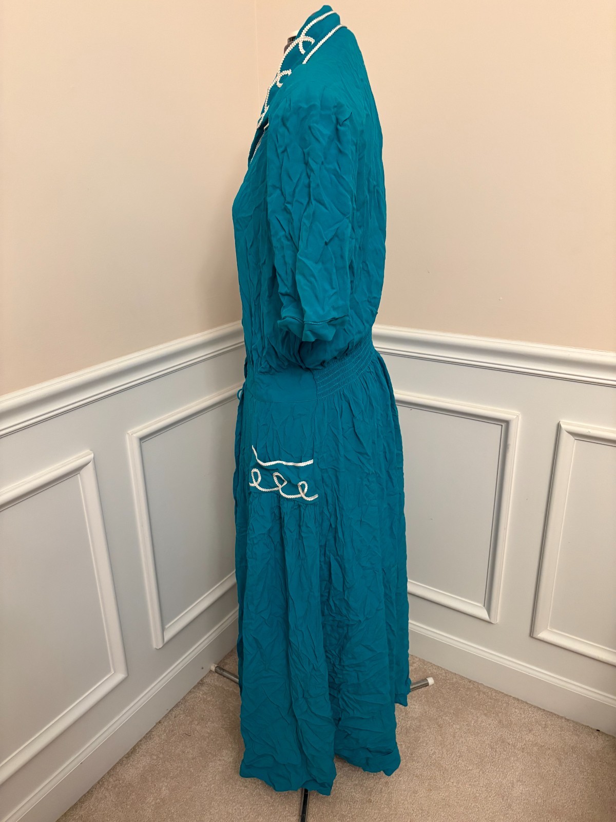 Vintage Karin Stevens Turquoise Western Style House Dress Size 16T *Sm Hole