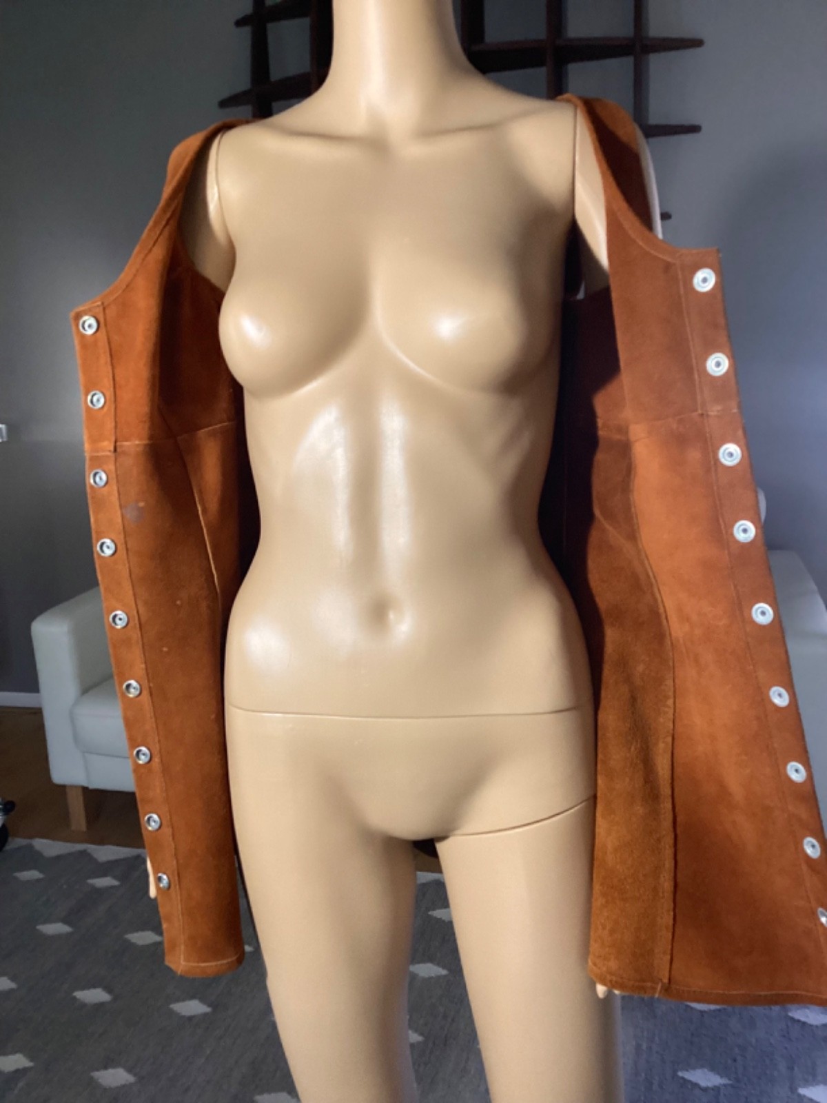 Vintage 1970&rsquo;s Brown Suede Leather Mini Dress Hippie Woodstock XS/S