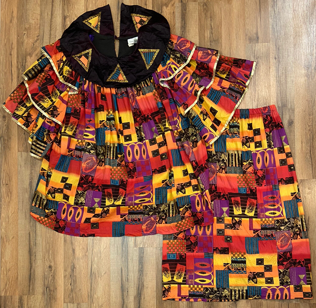 Vintage Koco Collection Multi-Color Ethnic Skirt Set Reg Size Plus Colorful Top