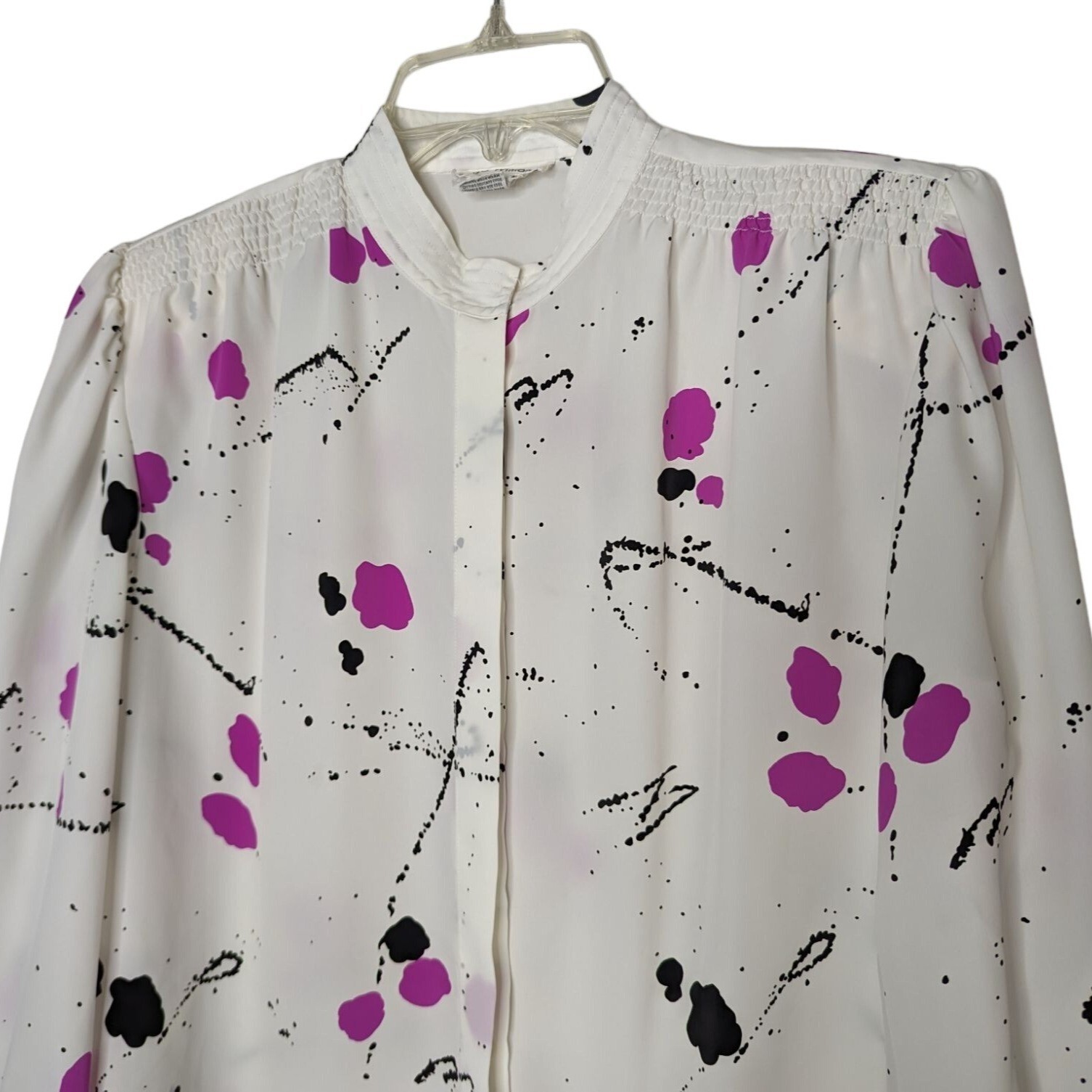 Lloyd Williams Vintage abstract splatter paint print white button up blouse 10