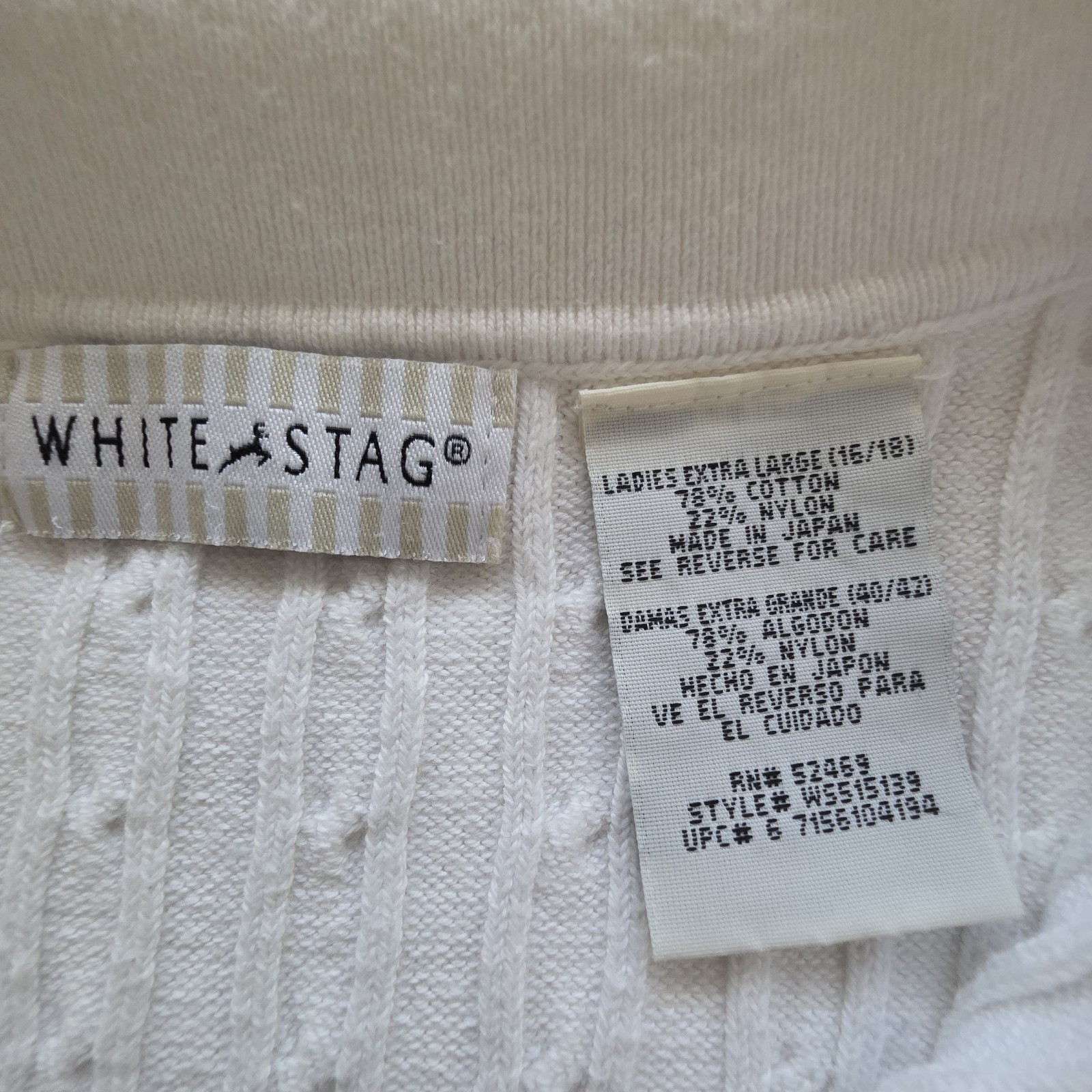 VTG White Stag Cable Knit Polo Sweater XL White 90s Streetwear Unisex Mens M L