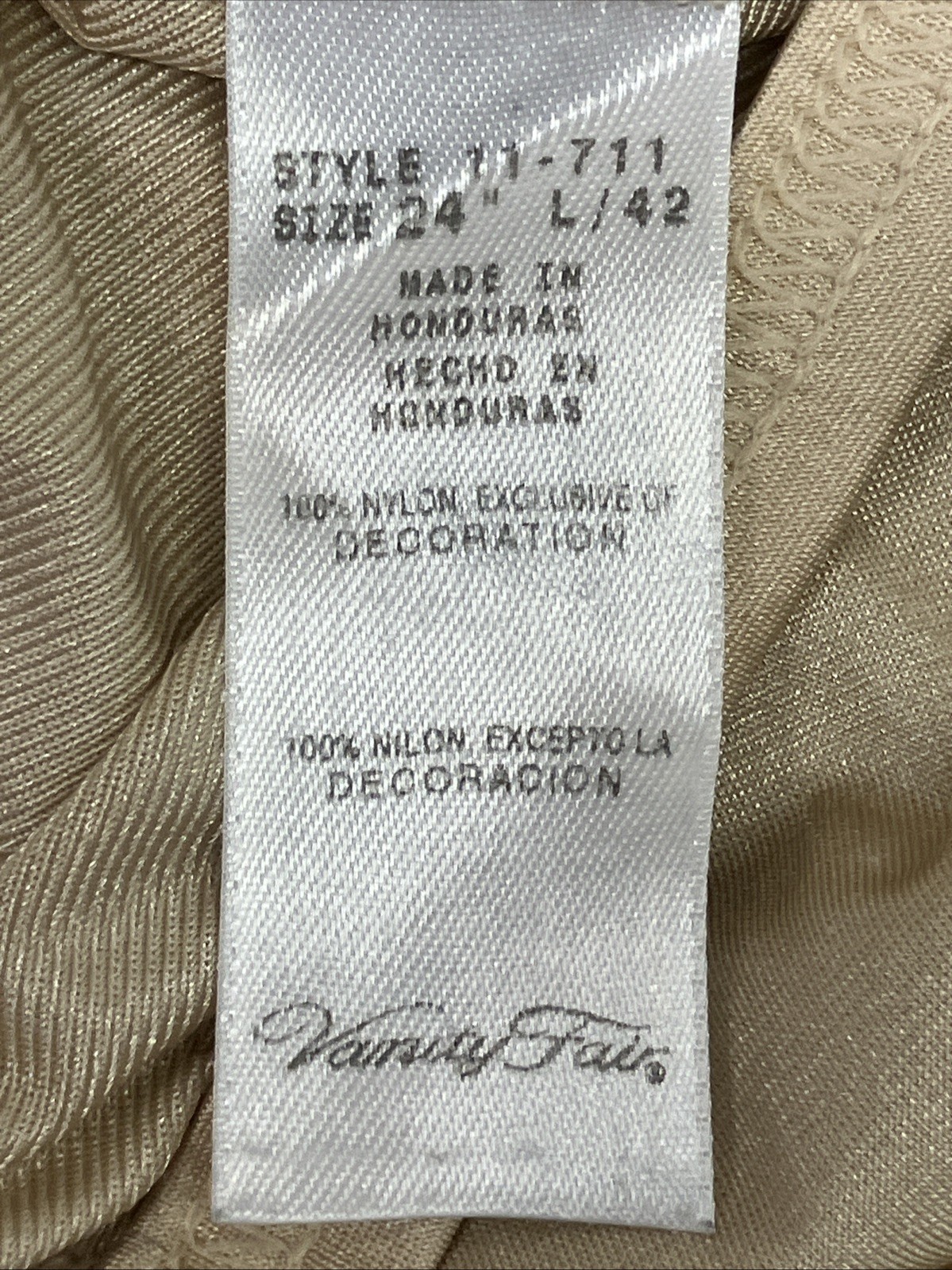 Vanity Fair Half Slip Nylon Tan Lace Size Large 24&Prime; Vintage Honduras