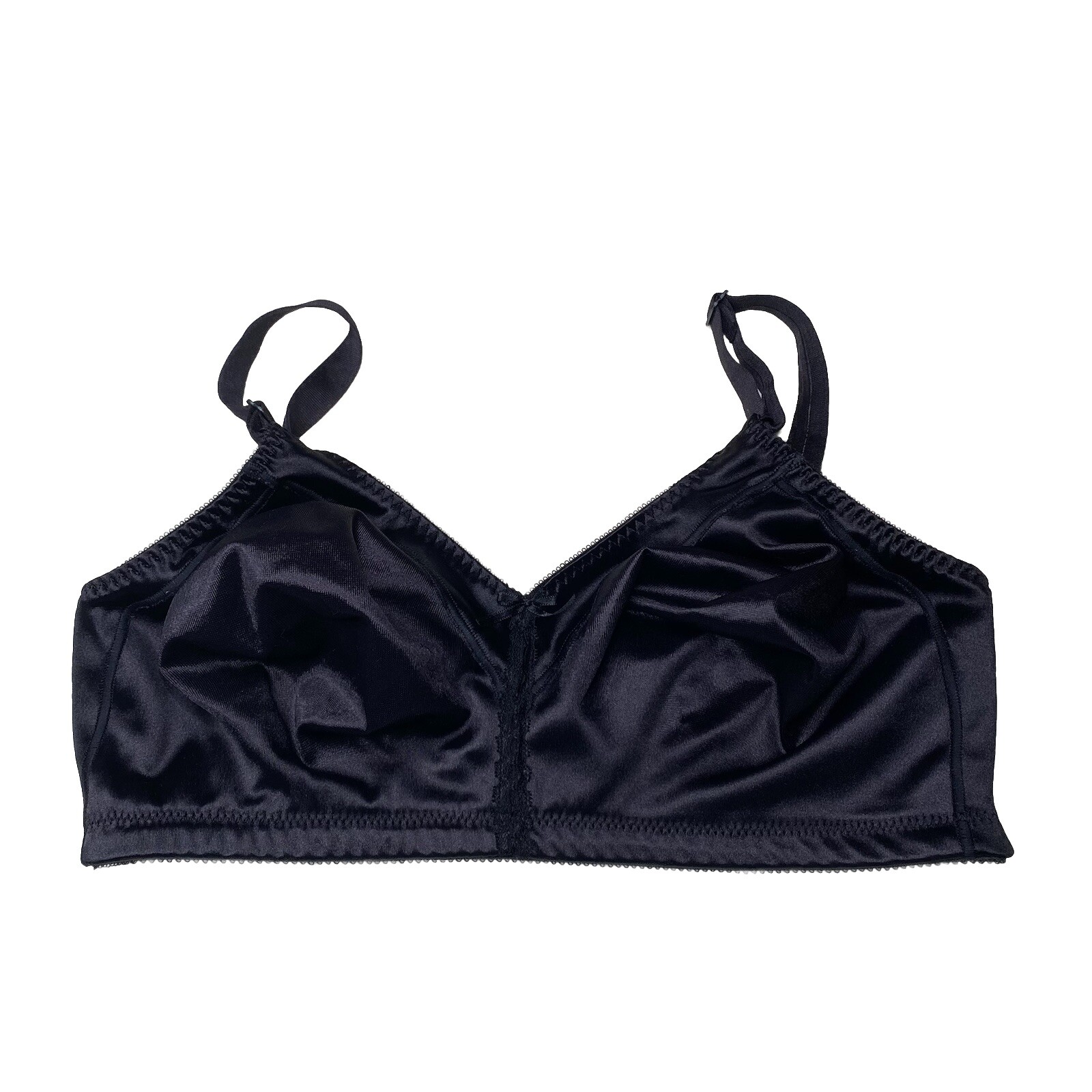 Vintage Cabernet Black Satin Lace Unlined Wire Free Bra size 40DD Style R229