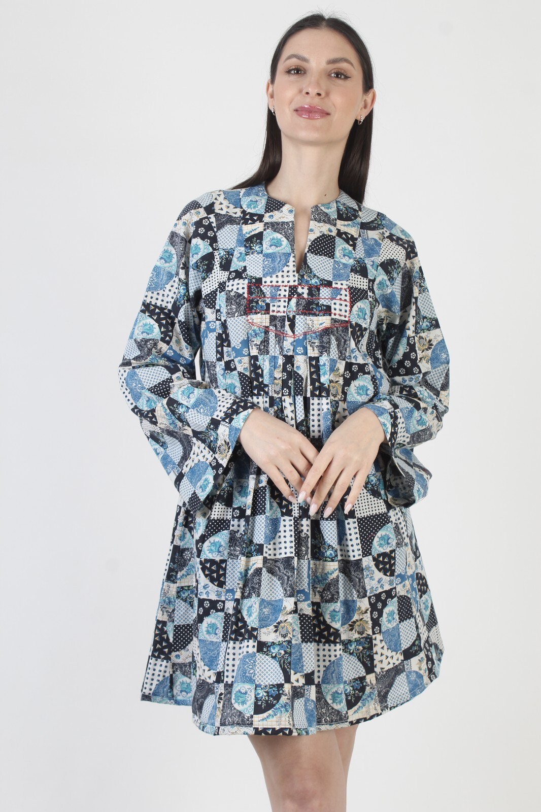 Vintage 70s Patchwork Dress Americana Quilt Square Prairie Bohemian Mini Pockets