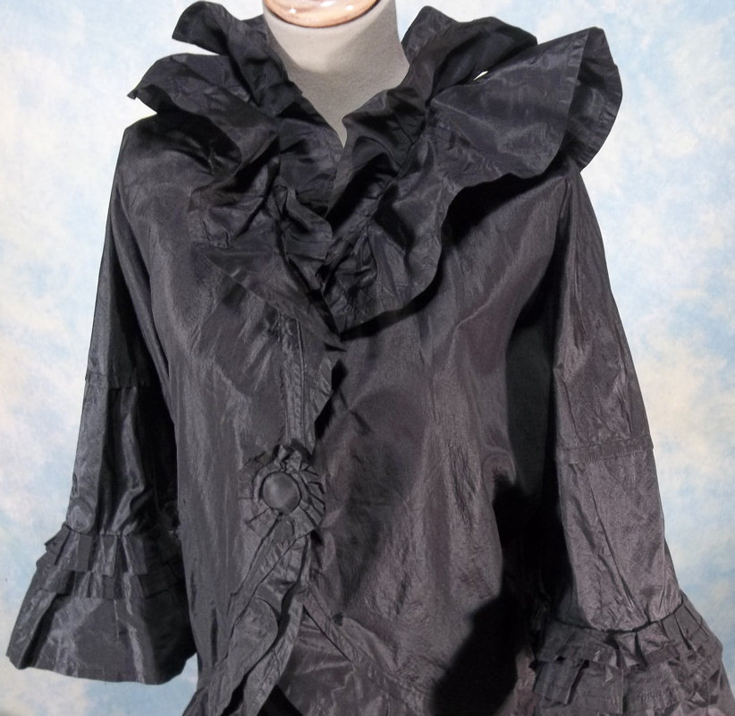Victorian Antique Black Silk Bed or Dressing Jacket Peignoir