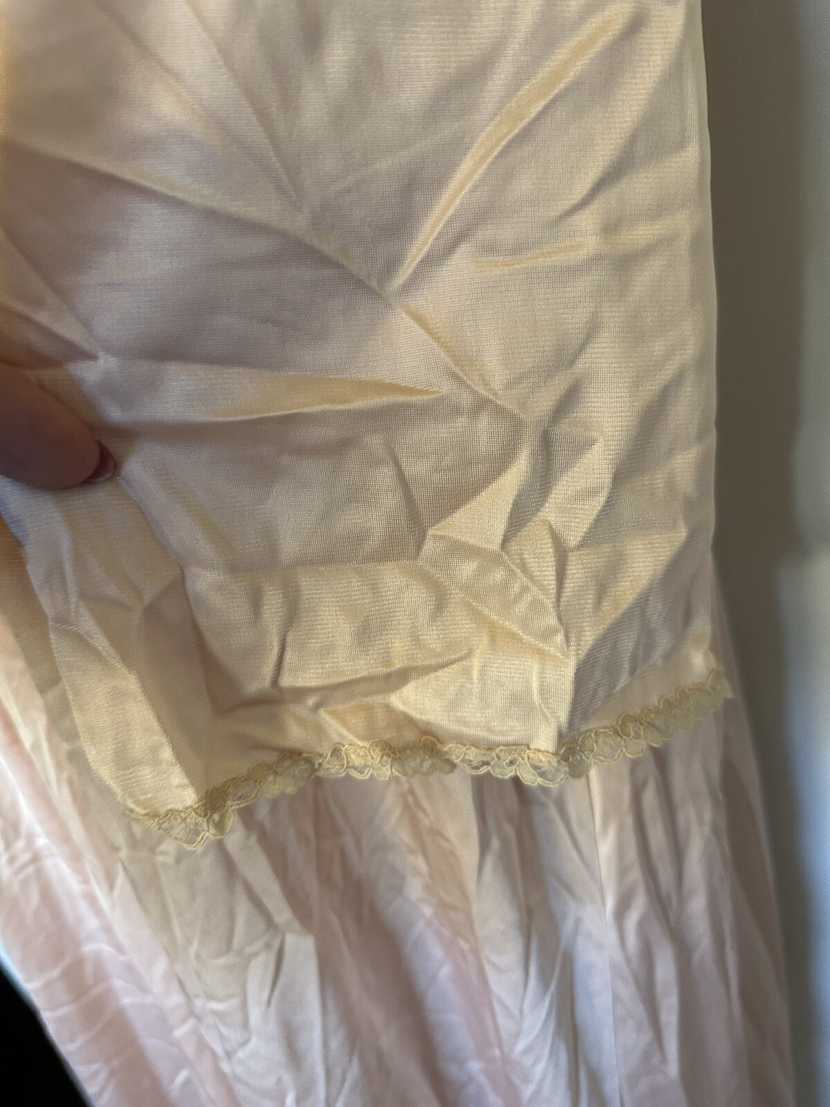 Vanity Fair Vintage nightgown peach beige trimmed 36/SML robe glamour boudoir