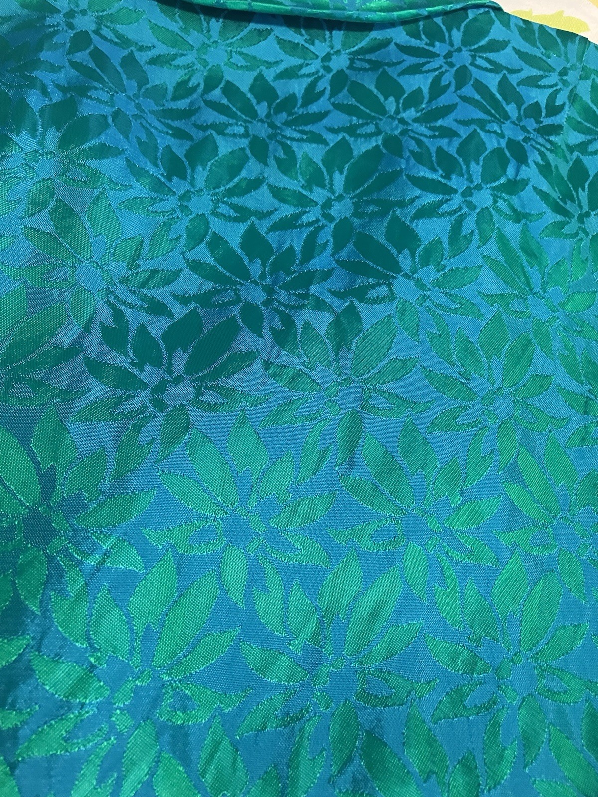 Vintage 1950’s 1960’s Evening Coat Emerald Green/blue Jacquard Pattern