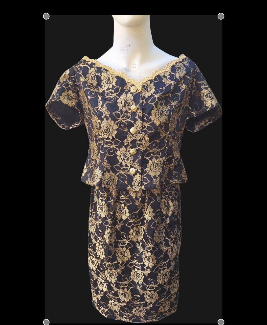 80s Black and Gold Lace 2-Piece Skirt Set