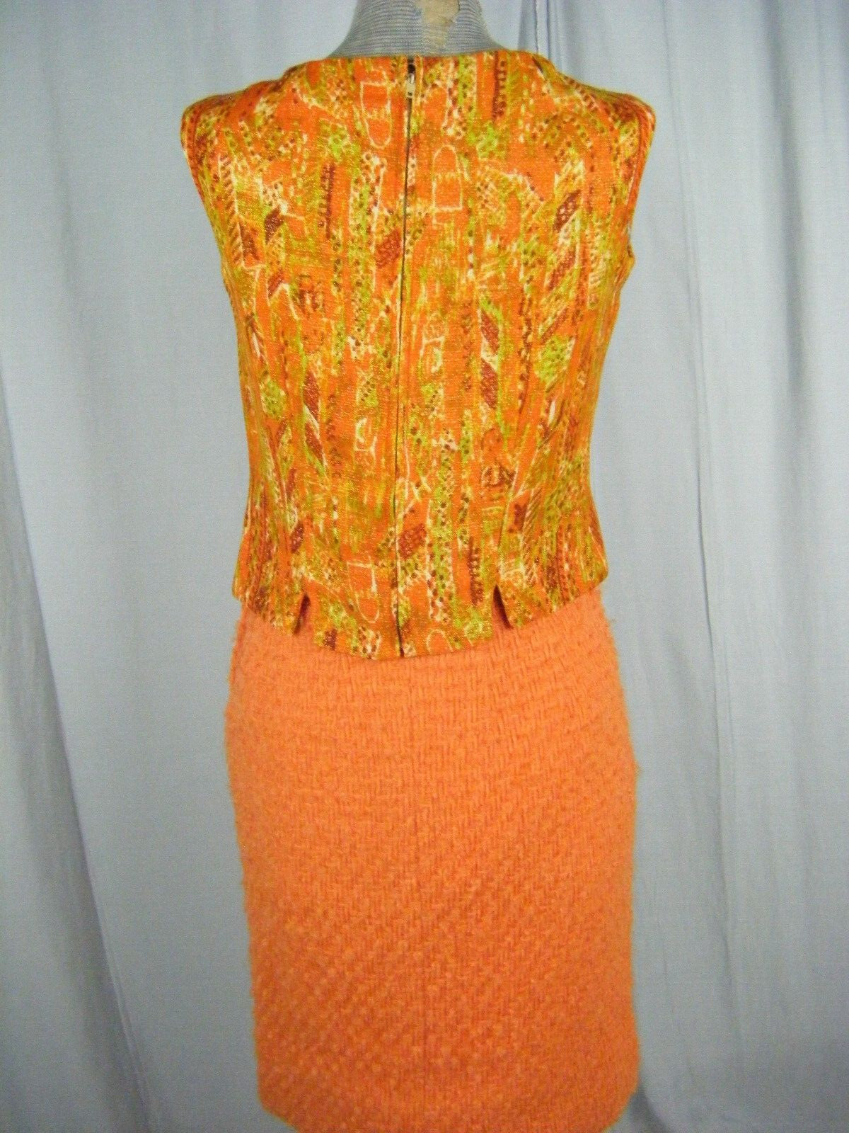 LILLI ANN Vtg 60s Orange Woven Wool Mod Jacket/Top/Skirt-Bust 36/Waist 24