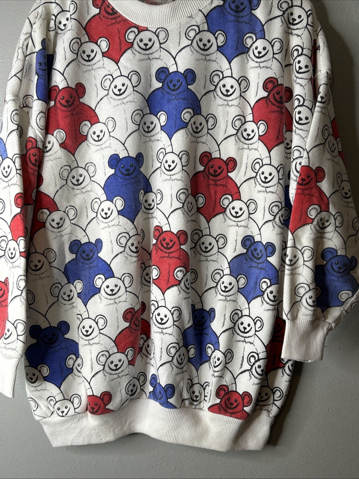 Vintage One Step Up White Sweatshirt with Red, White, and Blue Bears One Size