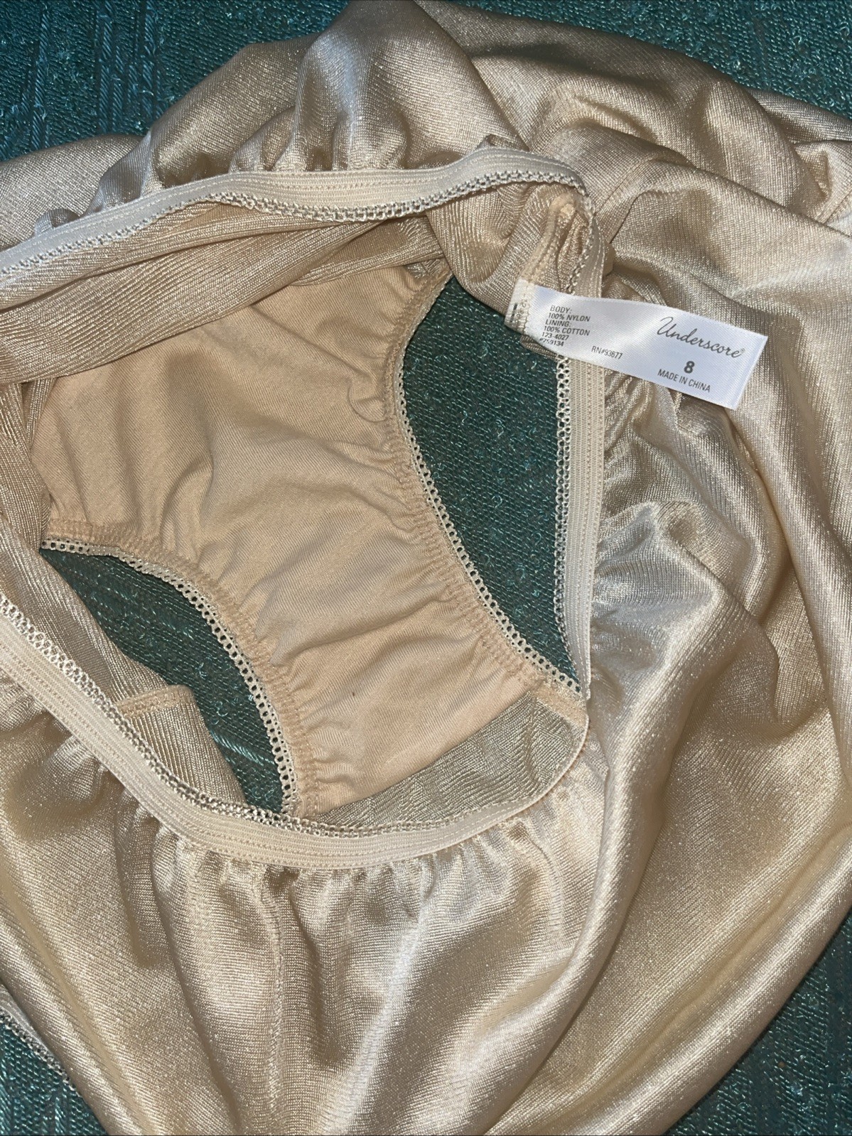 JCPenney Underscore Beige Satin Panties XL Sz 9 Second Skin Briefs Extra Large