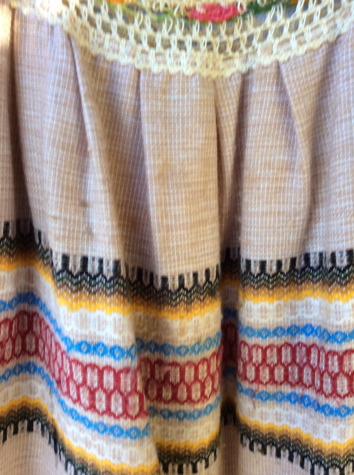 VTG Multicolor Embroidered Mexican Blanket Midi Dress Art 46&Prime;B 49&Prime;H 50&Prime;L FLAWS
